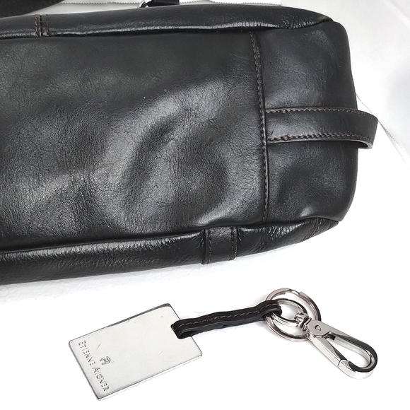 Etienne Aigner Large Satchel Shoulder Bag Black Leather with Keychain - Picture 16 of 16